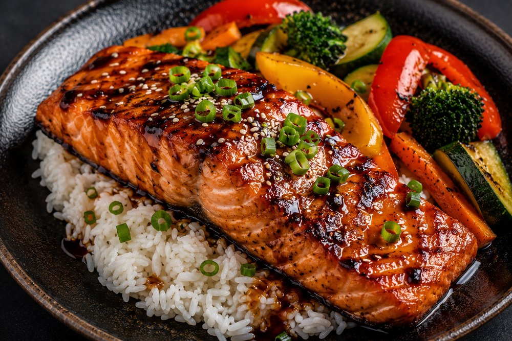 Grilled salmon teriyaki