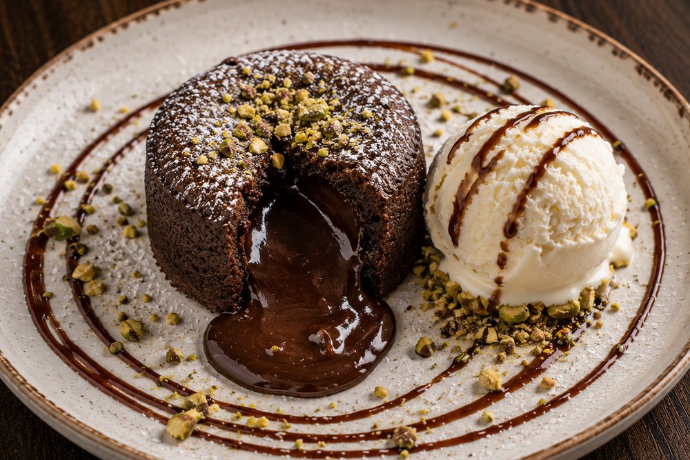 Warm chocolate fondant with ice cream